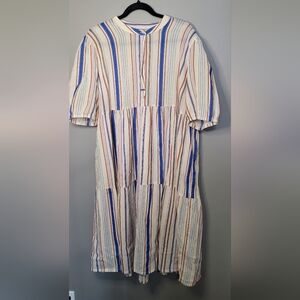 Fransa Striped Multicolor Midi Dress XXL Flowy Boho Cottagecore Cotton